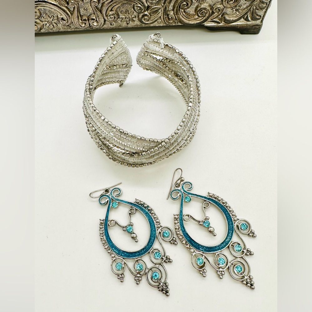 Rhinestone Statement Earrings & Cuff Bracelet - image 7